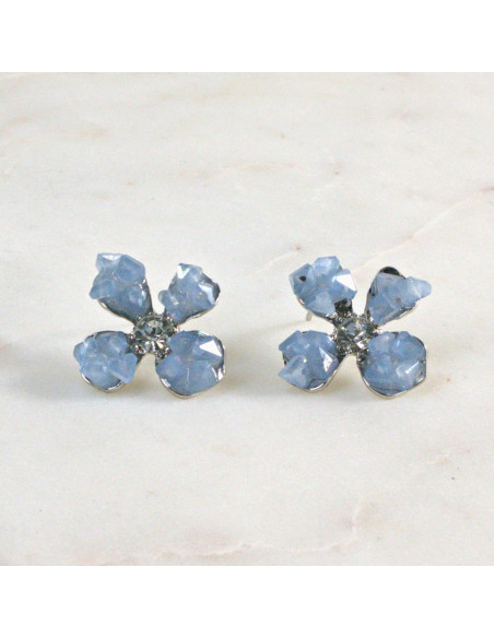 Kolczyki Niebieskie Kwiatki Kryształki Lolita Akcesoria srebrny sztyft 925
