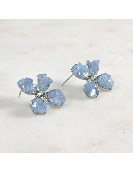 Kolczyki Niebieskie Kwiatki Kryształki Lolita Akcesoria srebrny sztyft 925
