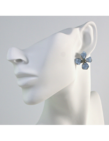 Kolczyki Niebieskie Kwiatki Kryształki Lolita...