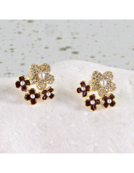 Kolczyki Potrójne Kwiatuszki Lolita Akcesoria srebrny sztyft 925