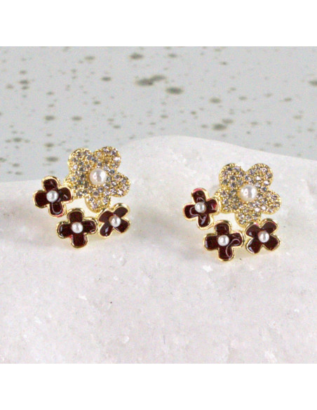 Kolczyki Potrójne Kwiatuszki Lolita Akcesoria srebrny sztyft 925