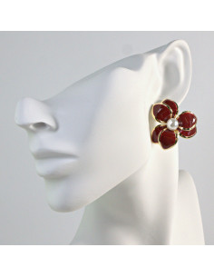 Kolczyki Bordowe Kwiaty z Perłą   Lolita Akcesoria...