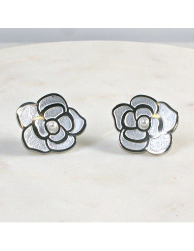 Kolczyki Kwiat Srebrna  Róża ze stali...