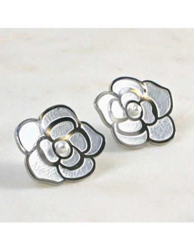 Kolczyki Kwiat Srebrna  Róża ze stali...