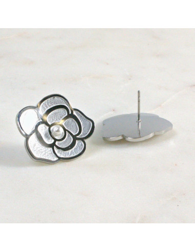 Kolczyki Kwiat Srebrna  Róża ze stali...