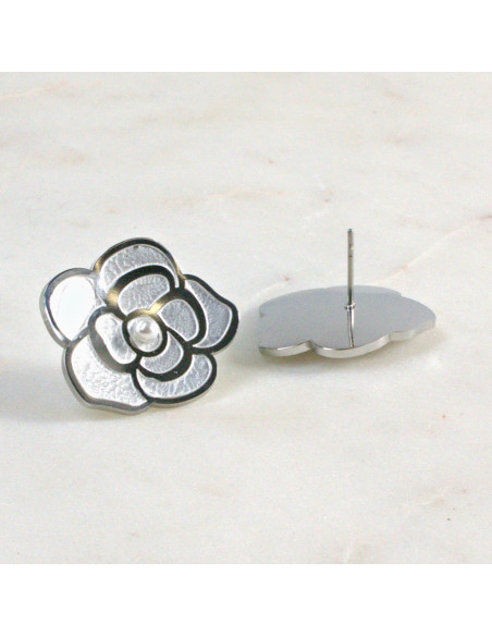 Kolczyki Kwiat Srebrna  Róża ze stali chirurgicznej  Lolita Akcesoria