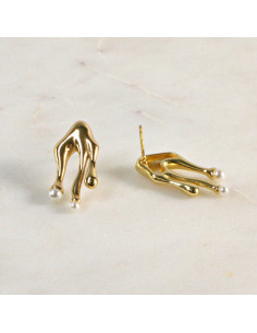 Kolczyki  ze stali chirurgicznej  "CIEKNĄCE" z Perełką... 2