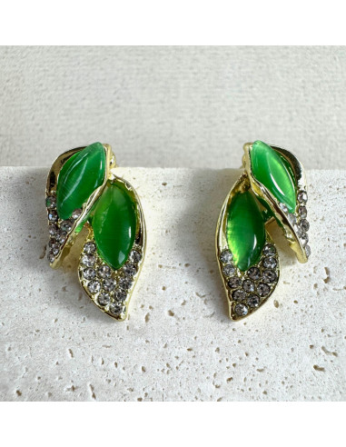 Kolczyki ZIELONE LISTKI Z CYRKONIAMI Lolita...