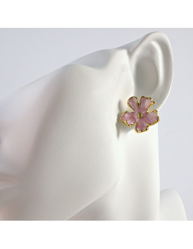 Kolczyki  ze stali chirurgicznej RÓŻOWE KWIATY...