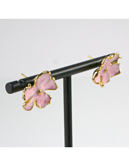 Kolczyki  ze stali chirurgicznej RÓŻOWE KWIATY  BOHO Lolita Akcesoria