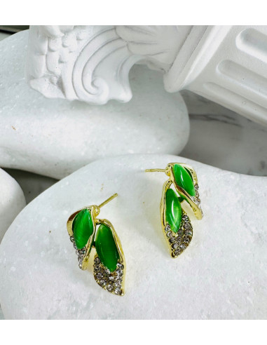 Kolczyki ZIELONE LISTKI Z CYRKONIAMI Lolita...