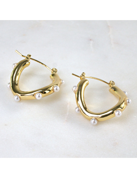 Kolczyki  ze stali chirurgicznej ZŁOTE KOŁA Z PERŁAMI Lolita Akcesoria