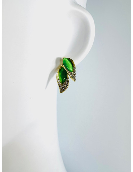 Kolczyki ZIELONE LISTKI Z CYRKONIAMI Lolita Accessories srebrny sztyft 925