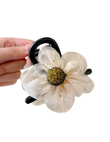 Klamra  Wieczorowa  Połyskujący ECRU Kwiatek Lolita Akcesoria