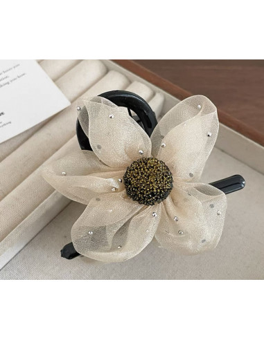 Klamra  Wieczorowa  Połyskujący ECRU Kwiatek...