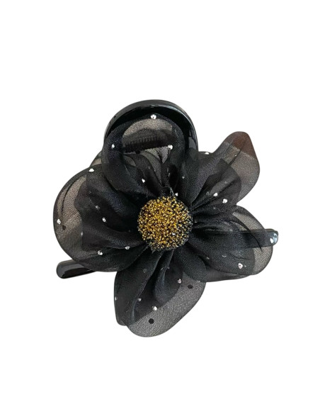 Klamra  Wieczorowa  Połyskujący Czarny Kwiatek Lolita Akcesoria