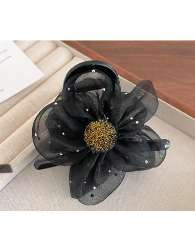 Klamra  Wieczorowa  Połyskujący Czarny Kwiatek...