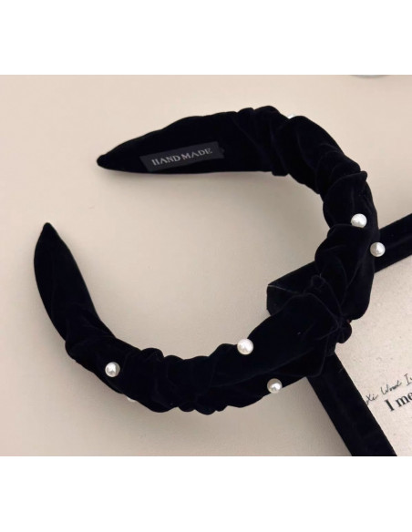 Opaska do włosów supeł z perłami  CZARNA  Lolita Akcesoria