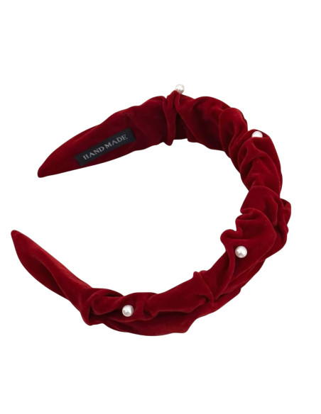 Opaska do włosów supeł z perłami  CZERWONA  Lolita Akcesoria