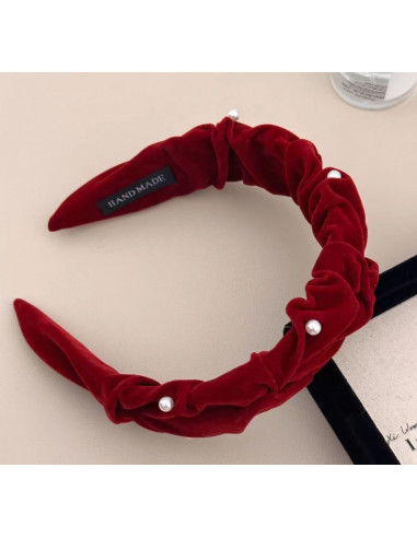 Opaska do włosów supeł z perłami  CZERWONA...