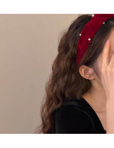 Opaska do włosów supeł z perłami  CZERWONA...