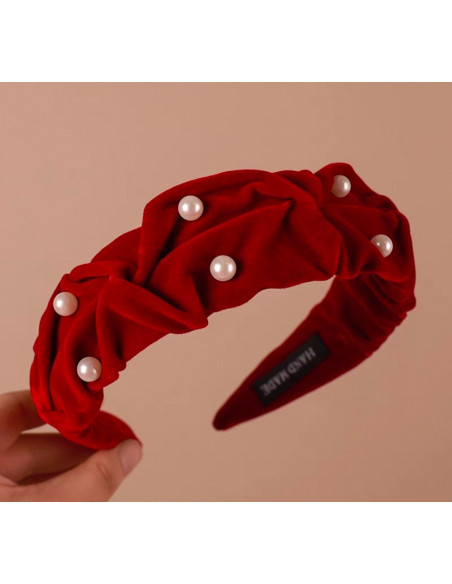 Opaska do włosów supeł z perłami  CZERWONA  Lolita Akcesoria