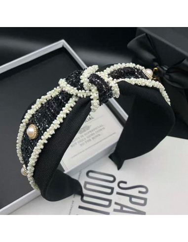 Opaska do włosów supeł z perłami  CZARNA...