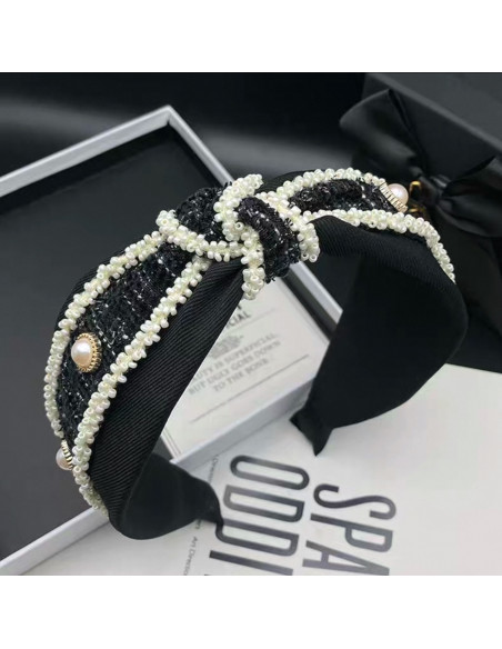 Opaska do włosów supeł z perłami  CZARNA  GLAMOUR Lolita Akcesoria