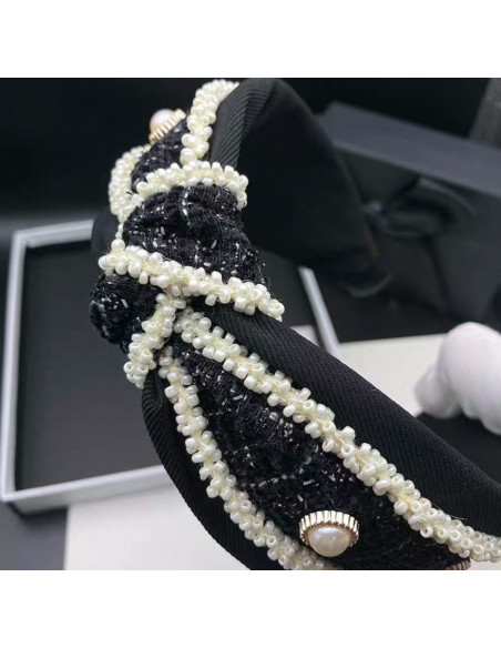 Opaska do włosów supeł z perłami  CZARNA  GLAMOUR Lolita Akcesoria