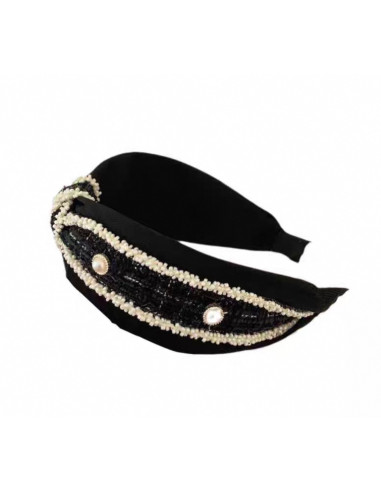 Opaska do włosów supeł z perłami  CZARNA...