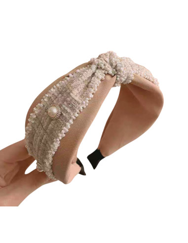 Opaska do włosów supeł z perłami  BEŻOWA  GLAMOUR Lolita Akcesoria