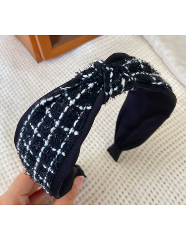 Opaska do włosów supeł CZARNA w Pepitkę GLAMOUR...