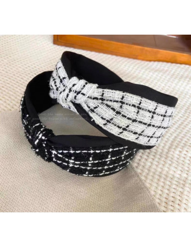 Opaska do włosów supeł CZARNA w Pepitkę GLAMOUR...