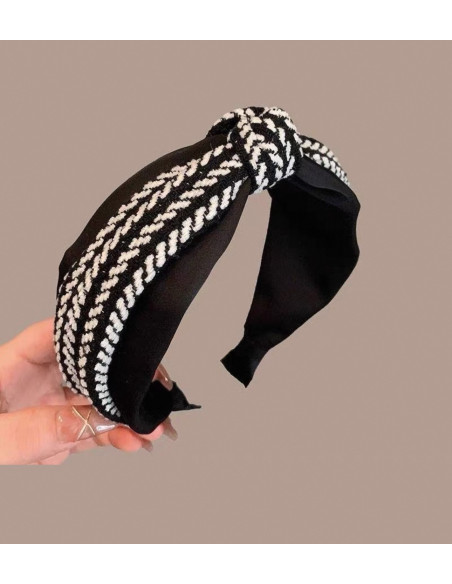 Opaska do włosów supeł CZARNA w Pepitkę KOLEKCJA NATURA  Lolita Akcesoria