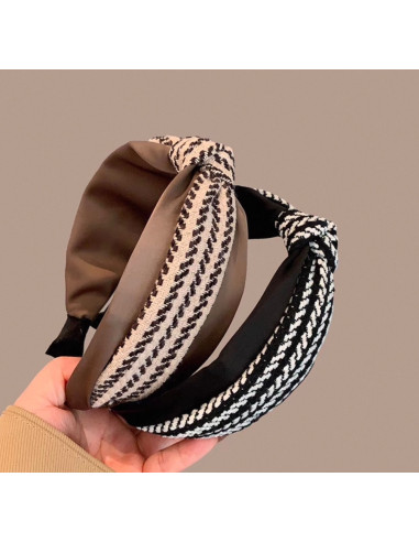 Opaska do włosów supeł BRĄZOWA  w Pepitkę...