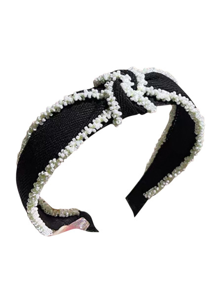 Opaska do włosów supeł z Koronką CZARNA z KORALIKAMI PARIS Lolita Akcesoria