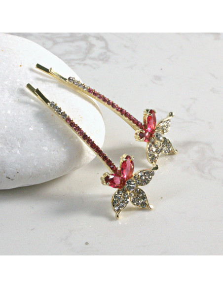 Wsuwka do włosów kwiatek z kryształkami RÓŻ 2 szt. Lolita Akcesoria