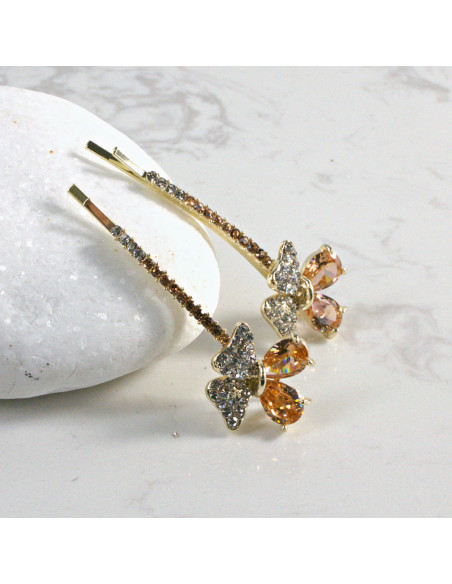 Wsuwka do włosów kwiatek z kryształkami MIODOWY 2 szt. Lolita Akcesoria