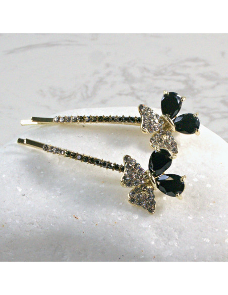 Wsuwka do włosów kwiatek z kryształkami CZARNY 2 szt. Lolita Akcesoria