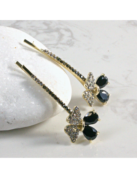 Wsuwka do włosów kwiatek z kryształkami CZARNY 2 szt. Lolita Akcesoria