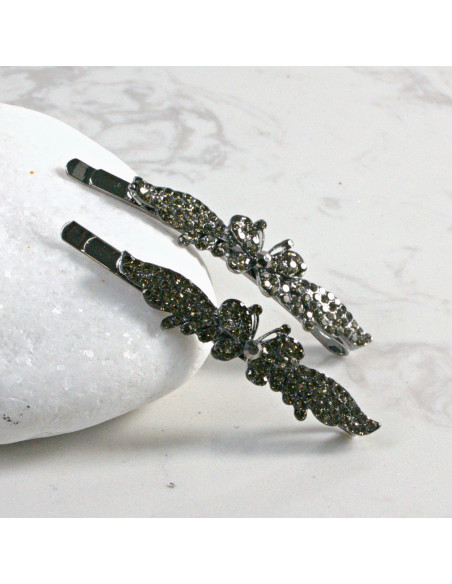 Wsuwka do włosów motylek z kamieniami GRAFIT 2 szt. Lolita Akcesoria