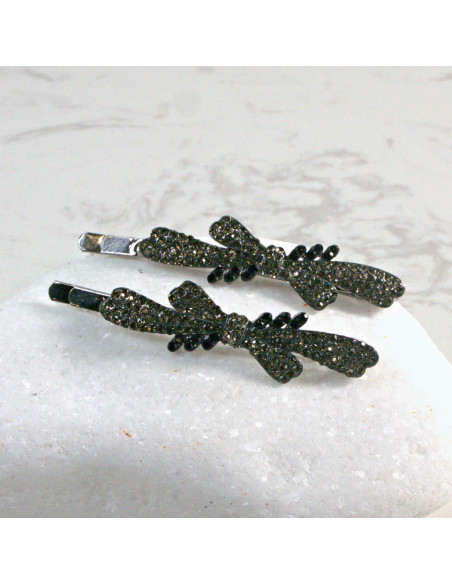 Wsuwka do włosów kokarda z kamieniami CZARNY 2 szt. Lolita Akcesoria