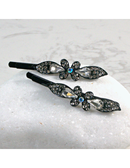 Wsuwka do włosów kwiatek z kryształkami BEZBARWNY 2 szt. Lolita Akcesoria