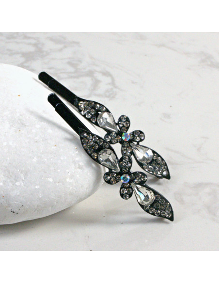 Wsuwka do włosów kwiatek z kryształkami BEZBARWNY 2 szt. Lolita Akcesoria