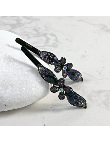 Wsuwka do włosów kwiatek z kryształkami FIOLET 2 szt. Lolita Akcesoria