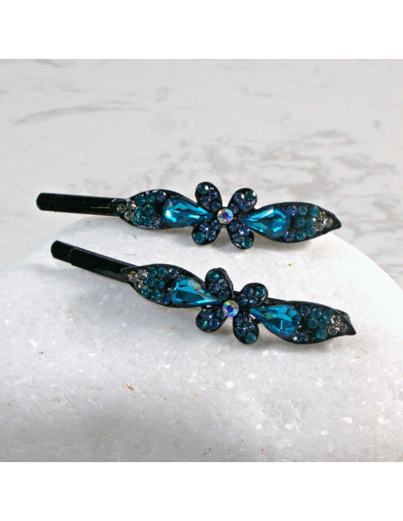 Wsuwka do włosów kwiatek z kryształkami NIEBIESKI 2 szt. Lolita Akcesoria