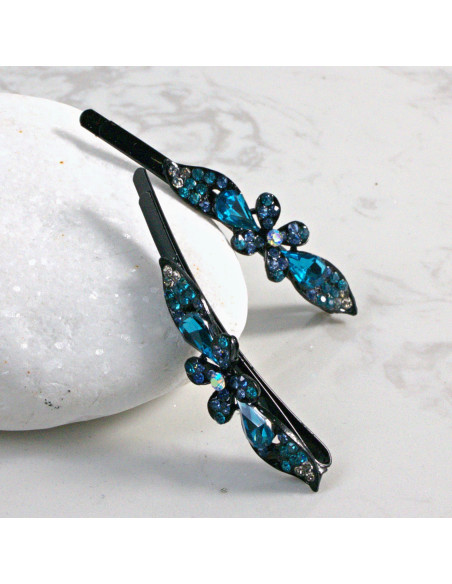 Wsuwka do włosów kwiatek z kryształkami NIEBIESKI 2 szt. Lolita Akcesoria