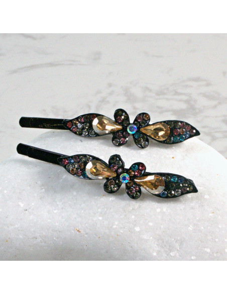 Wsuwka do włosów kwiatek z kryształkami MIODOWY 2 szt. Lolita Akcesoria