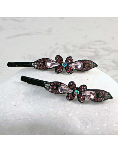 Wsuwka do włosów kwiatek z kryształkami RÓŻ 2 szt. Lolita Akcesoria