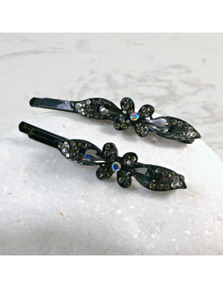 Wsuwka do włosów kwiatek z kryształkami GRAFIT 2 szt. Lolita Akcesoria